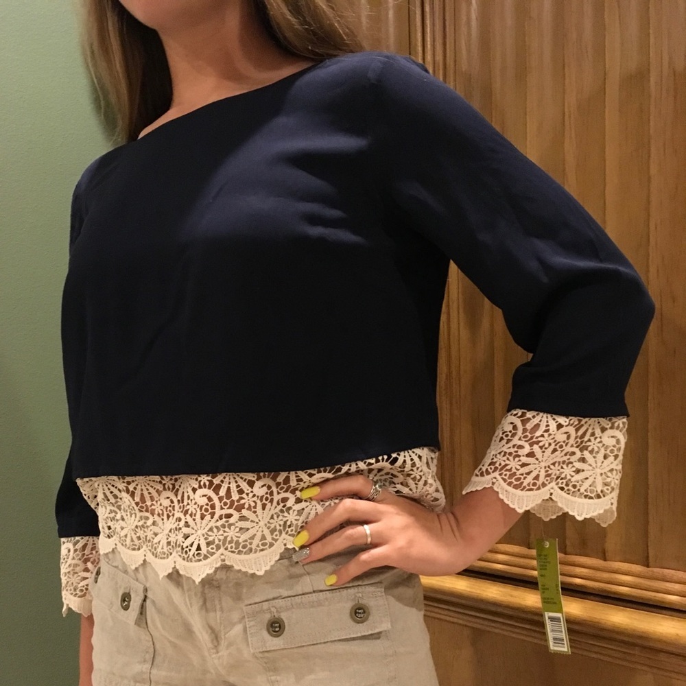 Navy Blue Cropped Blouse